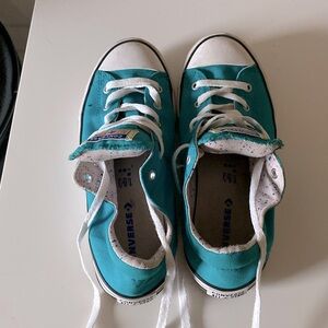 Converse, they have colorful dots on the inside and size 6 in women’s